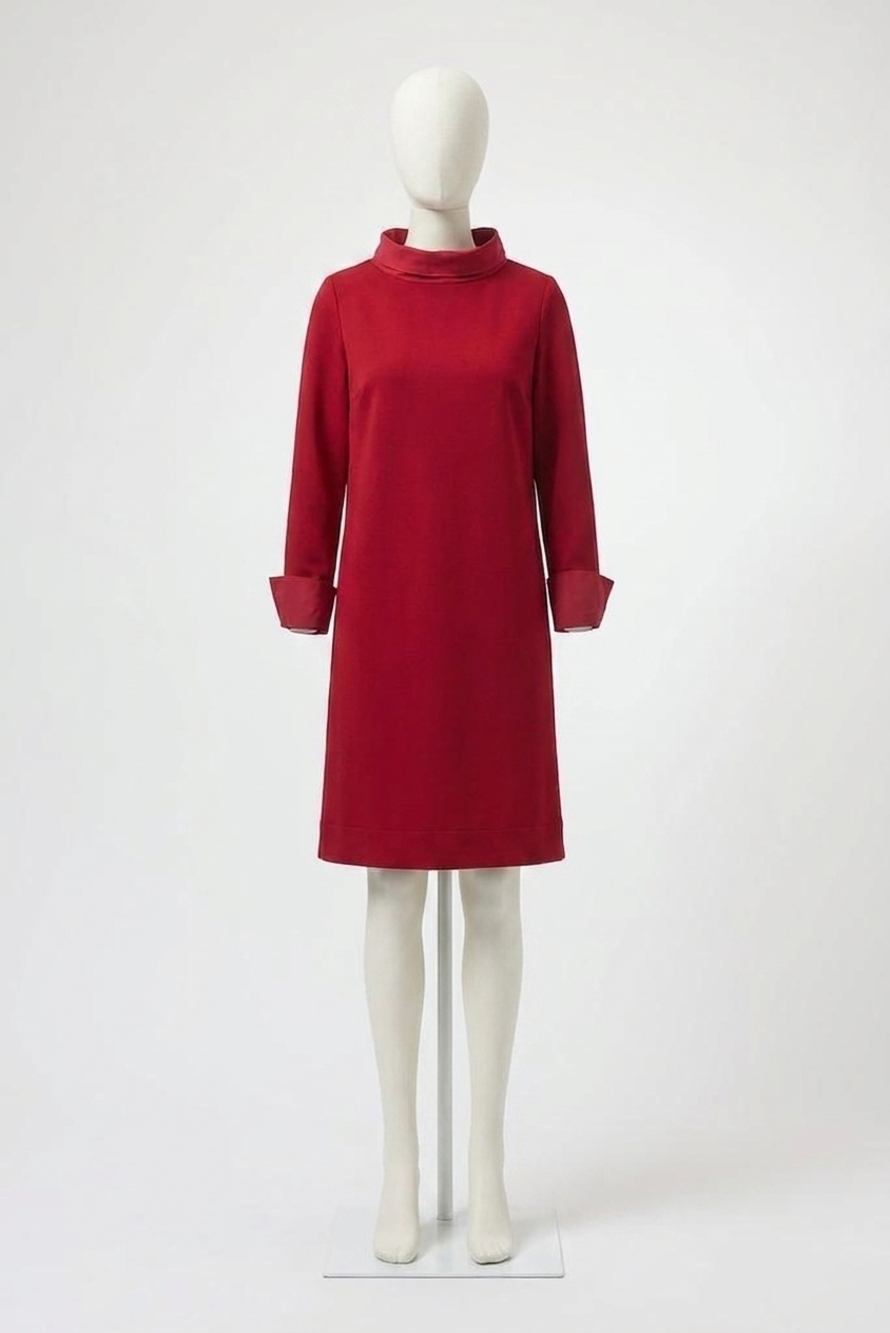 NEW JOSEPH RIBKOFF mock neck long cuffed sleeve trapeze dress in deep cherry